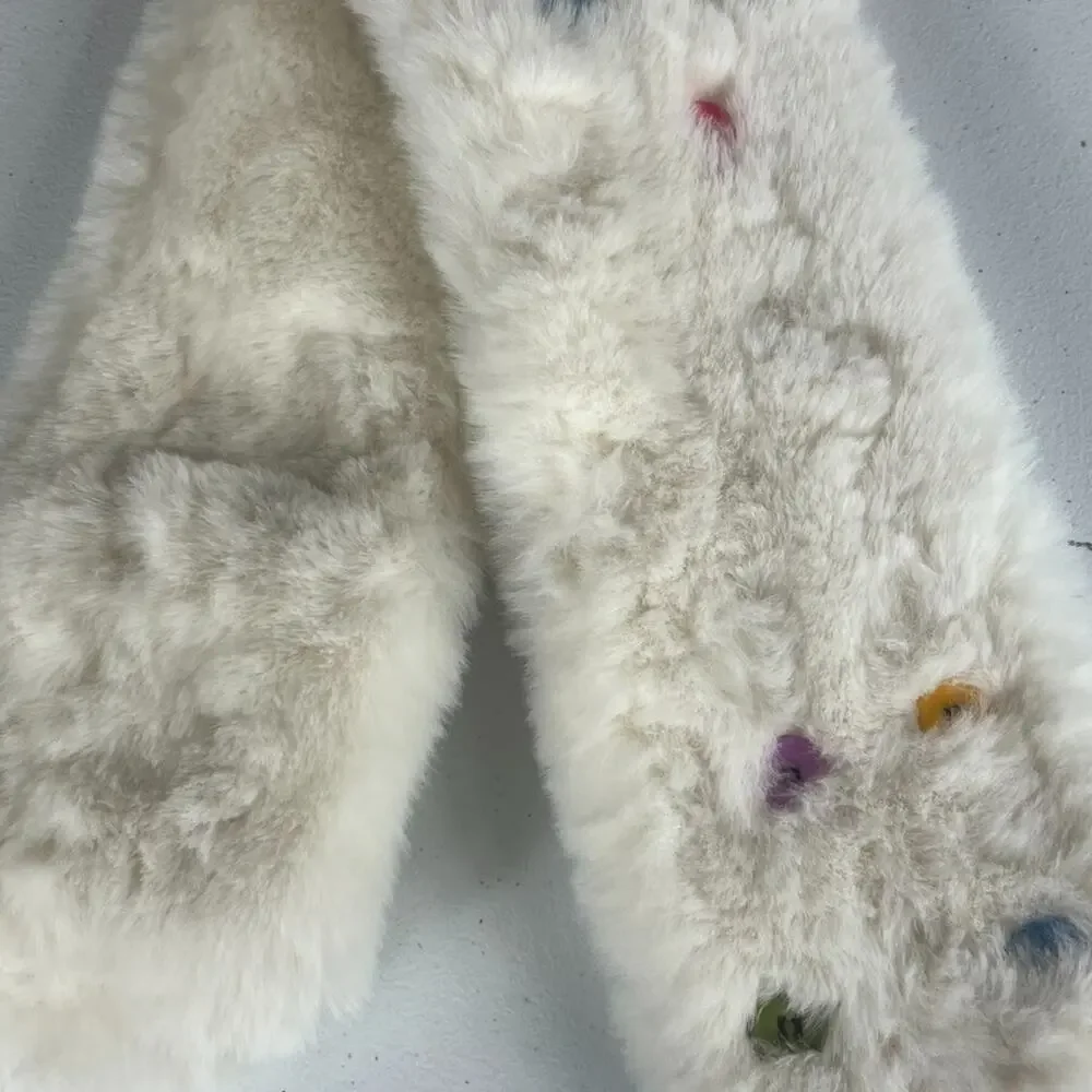 Kids Faux Fur Decorative Button Scarf White